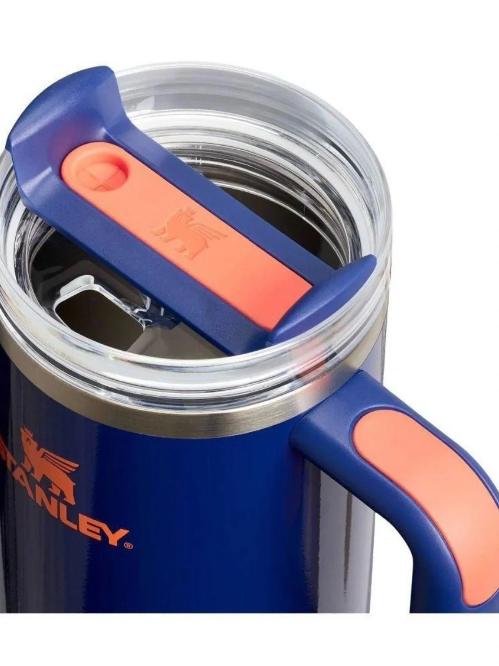 Stanley 30oz Navy Blue Travel Tumbler with Orange Logo & Stripes - Picture 3 of 3